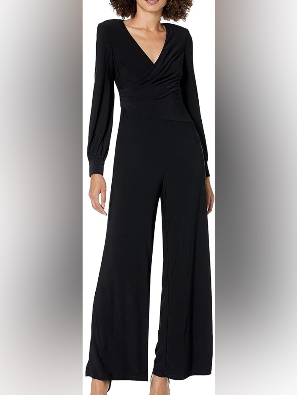 Adrianna Papell Black Long Sleeve Wide-Leg Jumpsuit